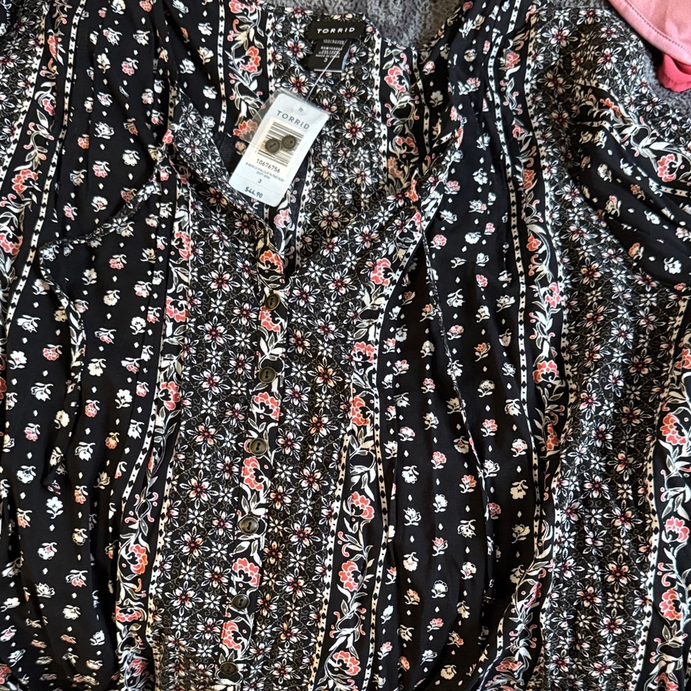 Torrid Black and Pink Floral Blouse